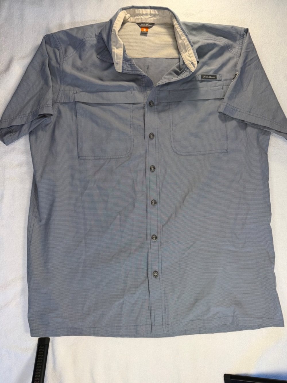 Eddie Bauer Vented Fishing Shirt TXL Tall XL Gray Short Sleeve Outdoor Hiking